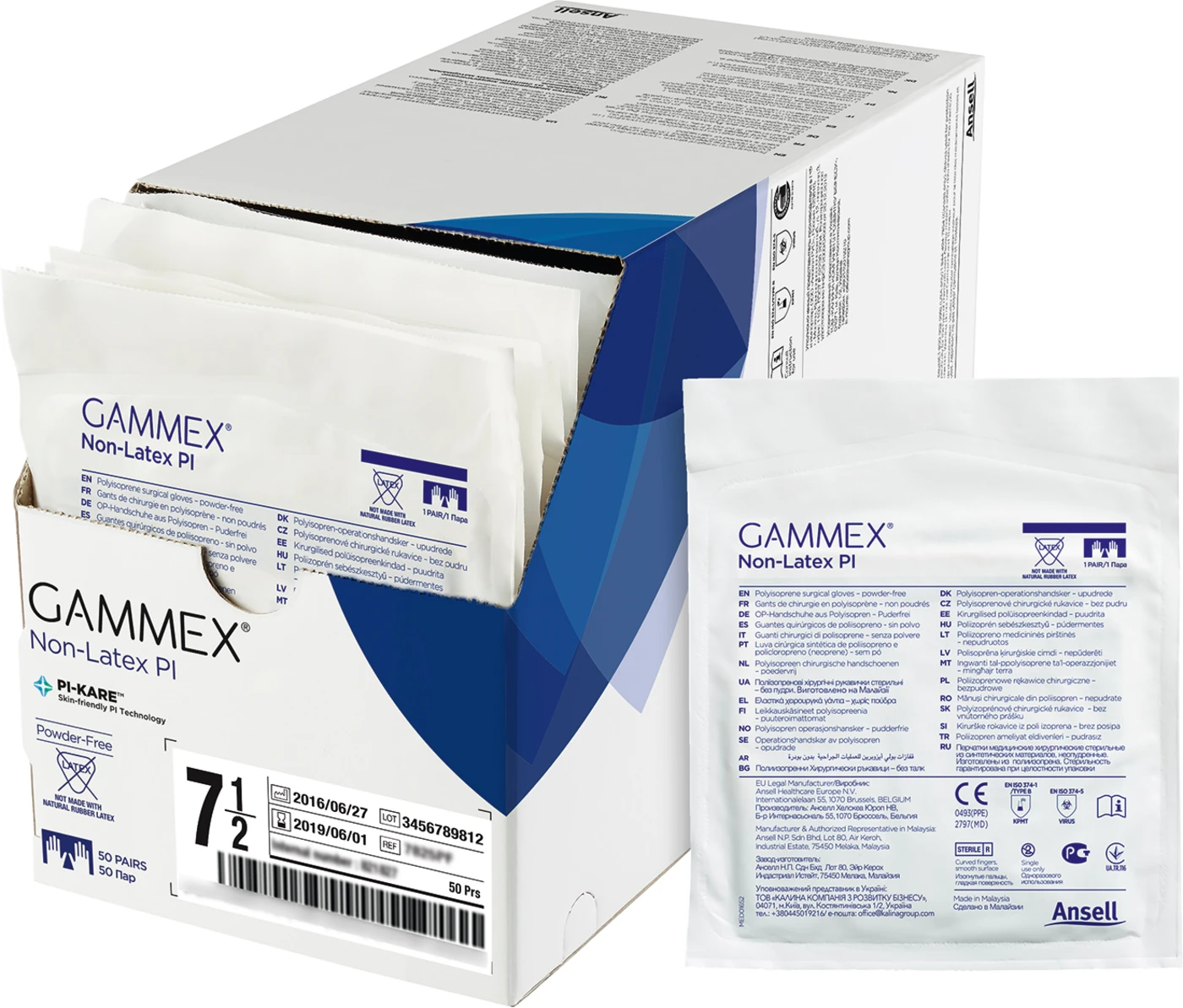 Gammex® Non-Latex PI Packung 50 Paar puderfrei, weiß, Größe 8,5