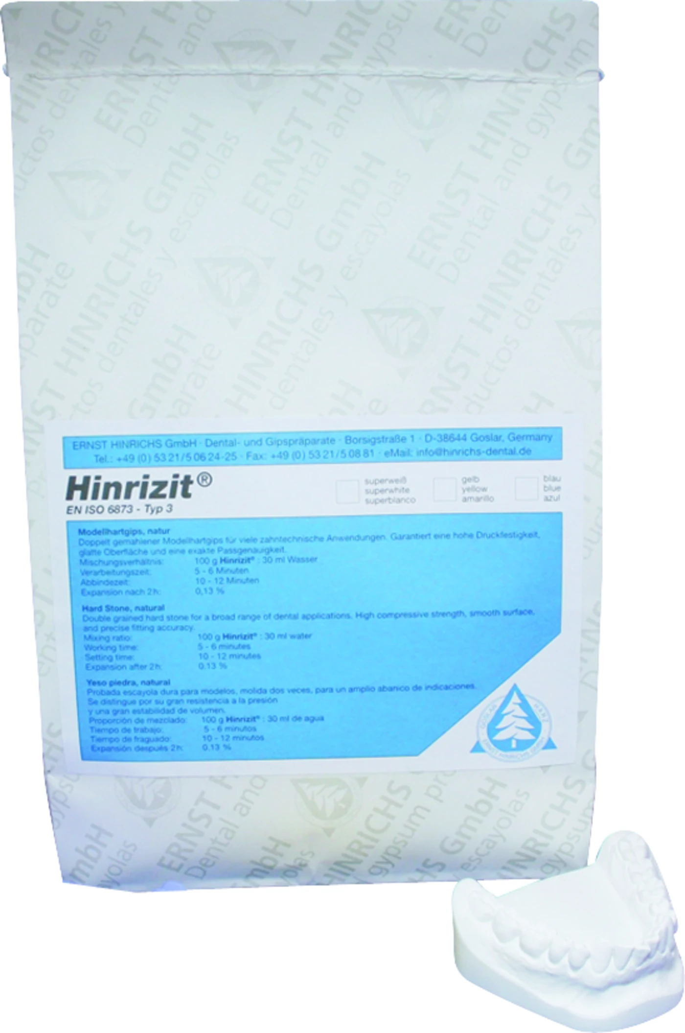 Hinrizit® Sack 25 kg Modellhartgips superweiß (KFO)