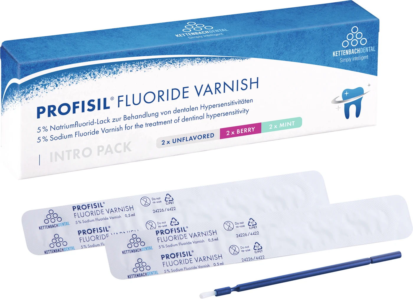 Profisil® Fluoride Varnish Intro Pack 6 Stück (je 2 x 0,5 ml), Minze, Beere, Neutral