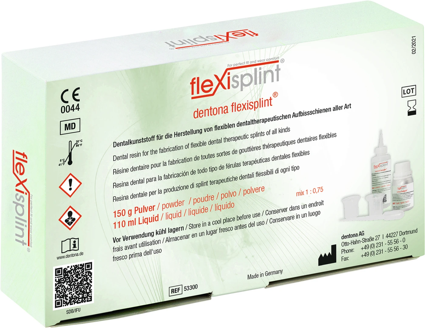 dentona flexisplint® Packung 150 g Pulver, 110 ml Liquid