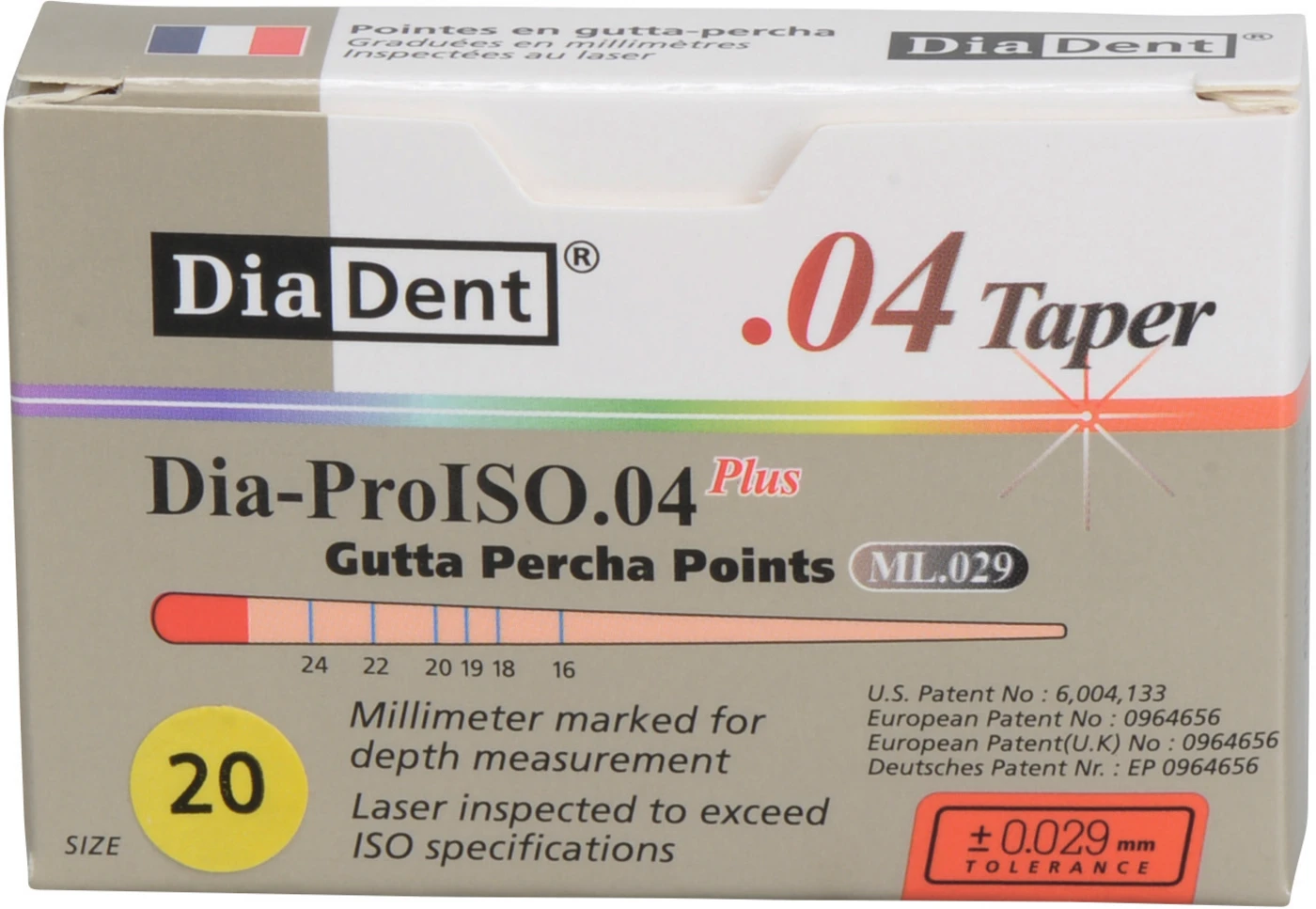 DiaDent® Dia-Pro Guttaperchaspitzen Packung 60 Stück Taper.04, ISO 020