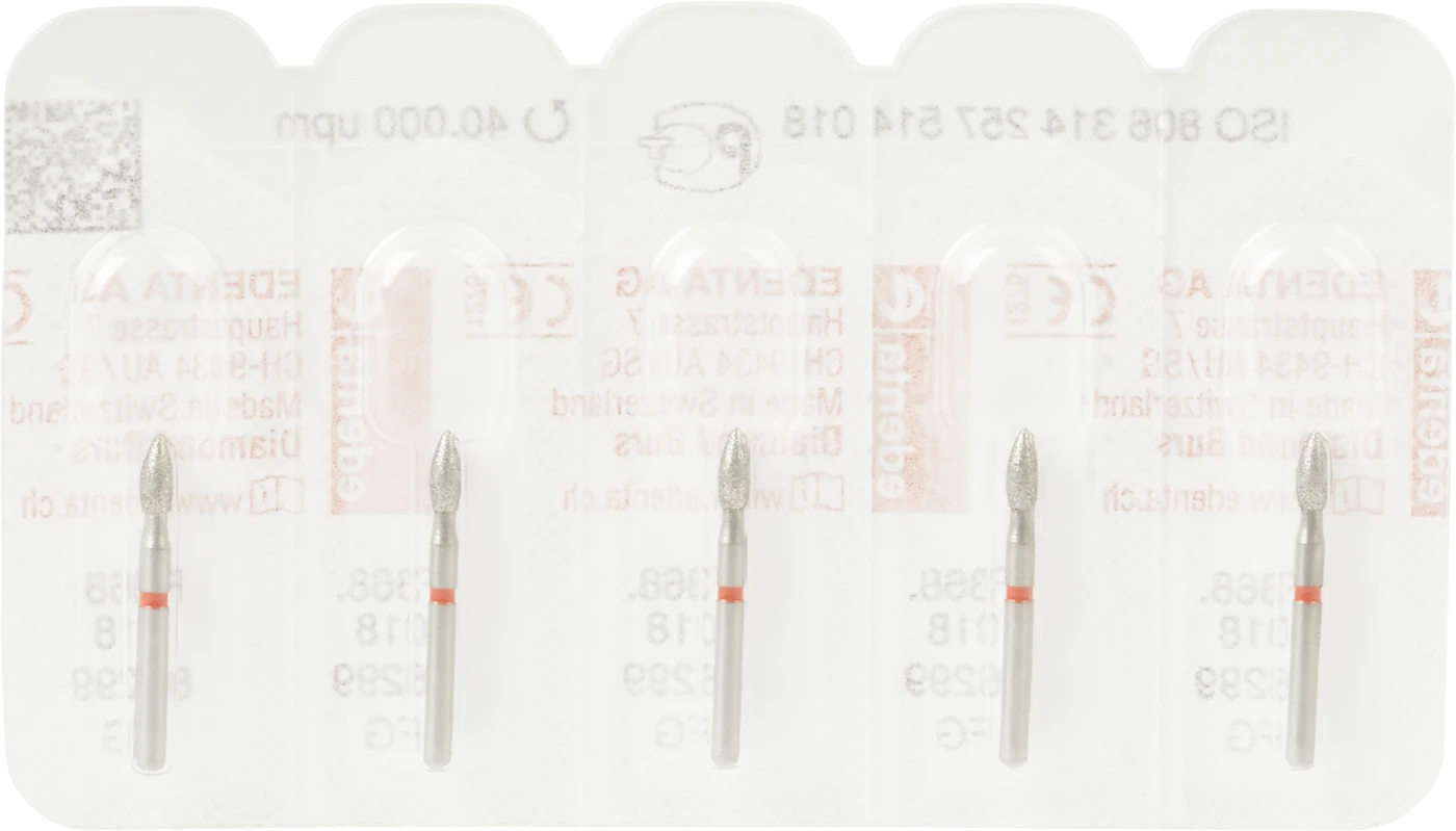Diamanten 368 Packung 5 Stück rot fein, FG, Figur 257 Knospe, 4,5 mm, ISO 018