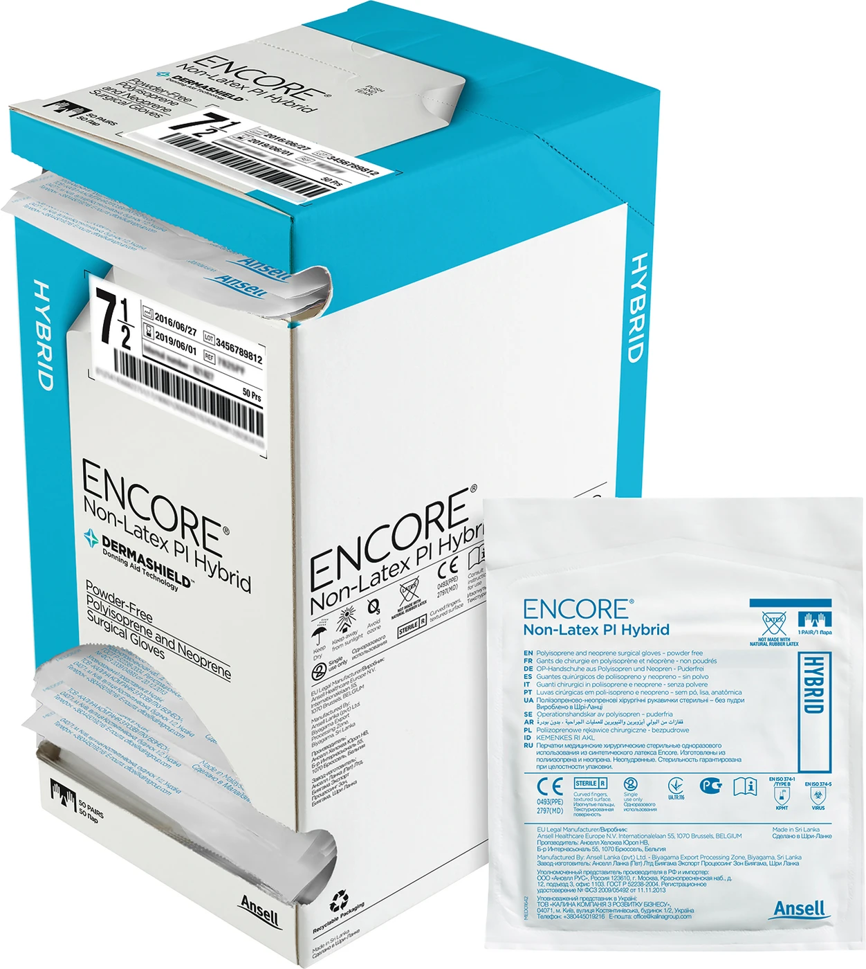 ENCORE® Non-Latex PI Hybrid Packung 50 Paar Handschuhe natur, puderfrei, steril, Größe 5,5