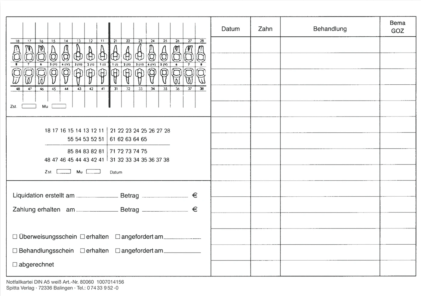 Notfallkarteien Packung 100 Stück 1-fach