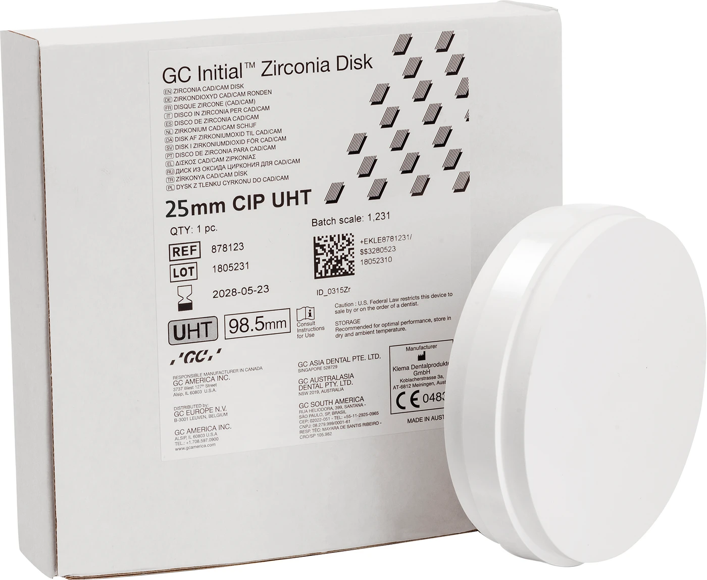 GC Initial™ Zirconia Disk Stück Ø 98, 5 mm H 25 mm, UHT