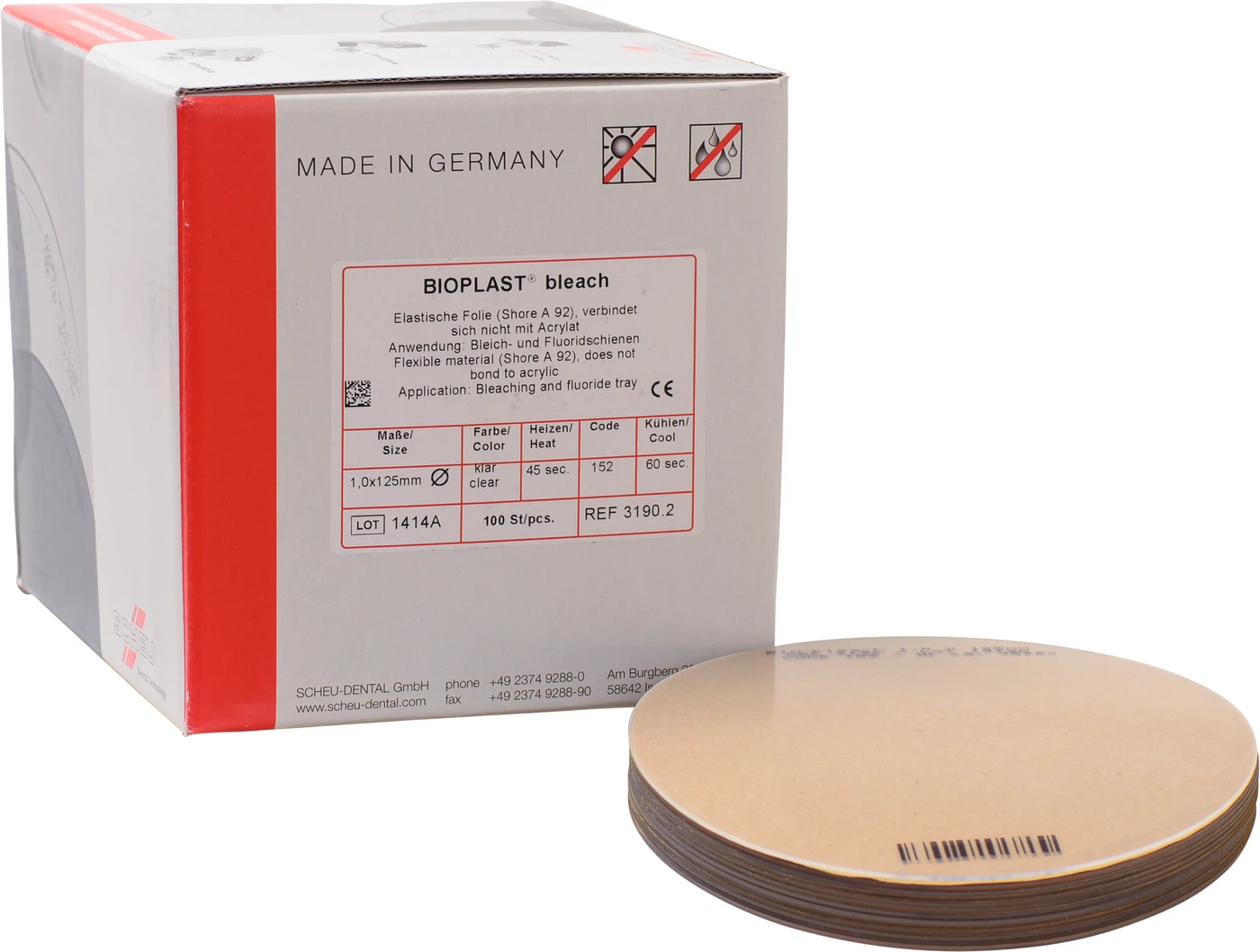 BIOPLAST® bleach Packung 100 Stück Ø 125 mm, Stärke 1 mm