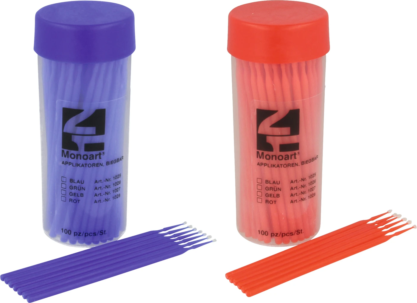 Monoart® Applikatoren biegbar Dose 100 Stück 8 cm, blau