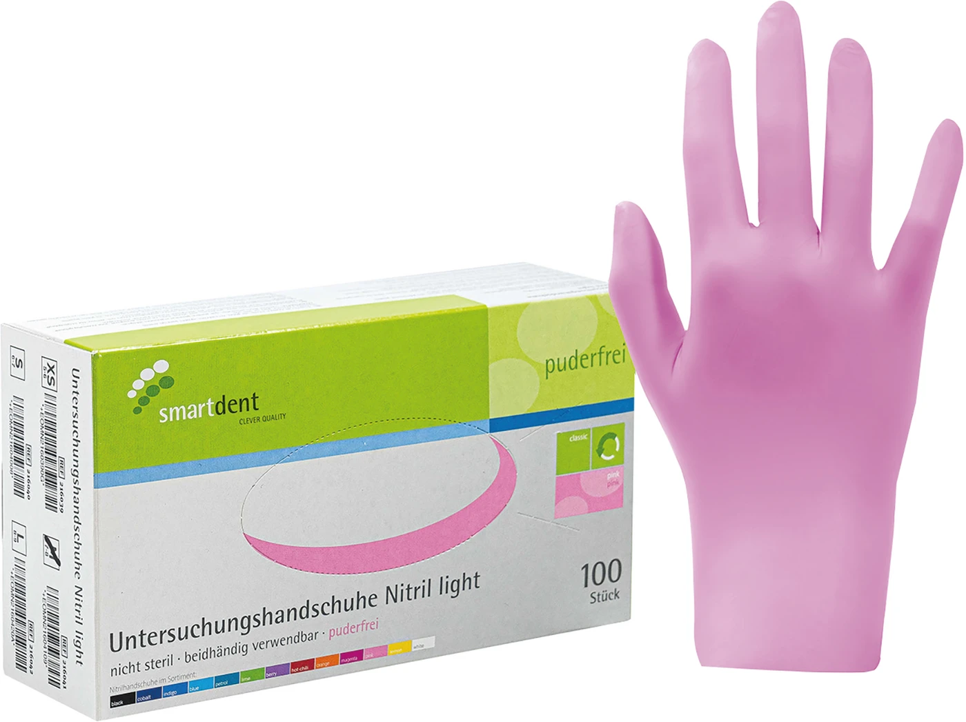 smart Nitrilhandschuhe light Packung 100 Stück puderfrei, pink, M