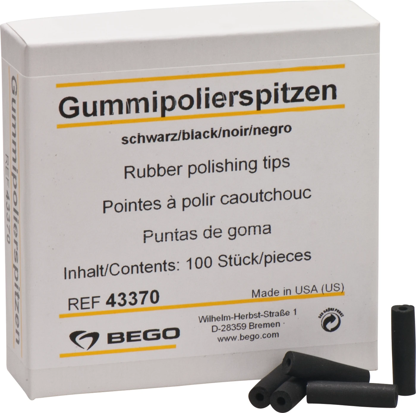 Gummipolierer Packung 100 Stück schwarz, Spitze, Ø 6,5 mm x 24 mm