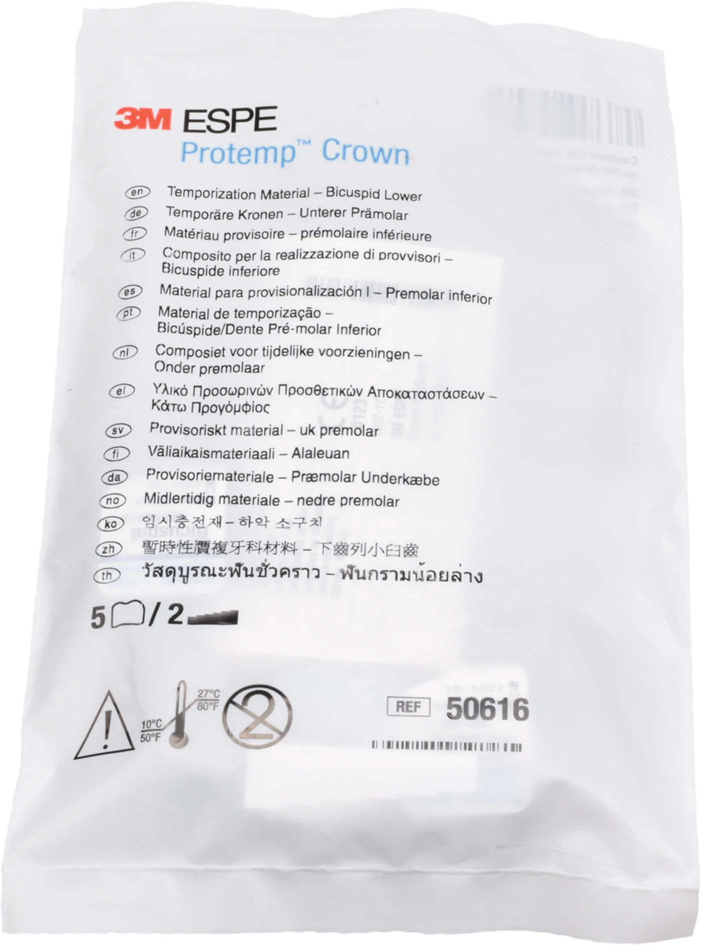Protemp™ Crown Packung 5 Stück unterer Prämolar, 1 Stückmesslehre Protemp™ Crown Packung 5 Stück unterer Prämolar, 1 Stückmesslehre