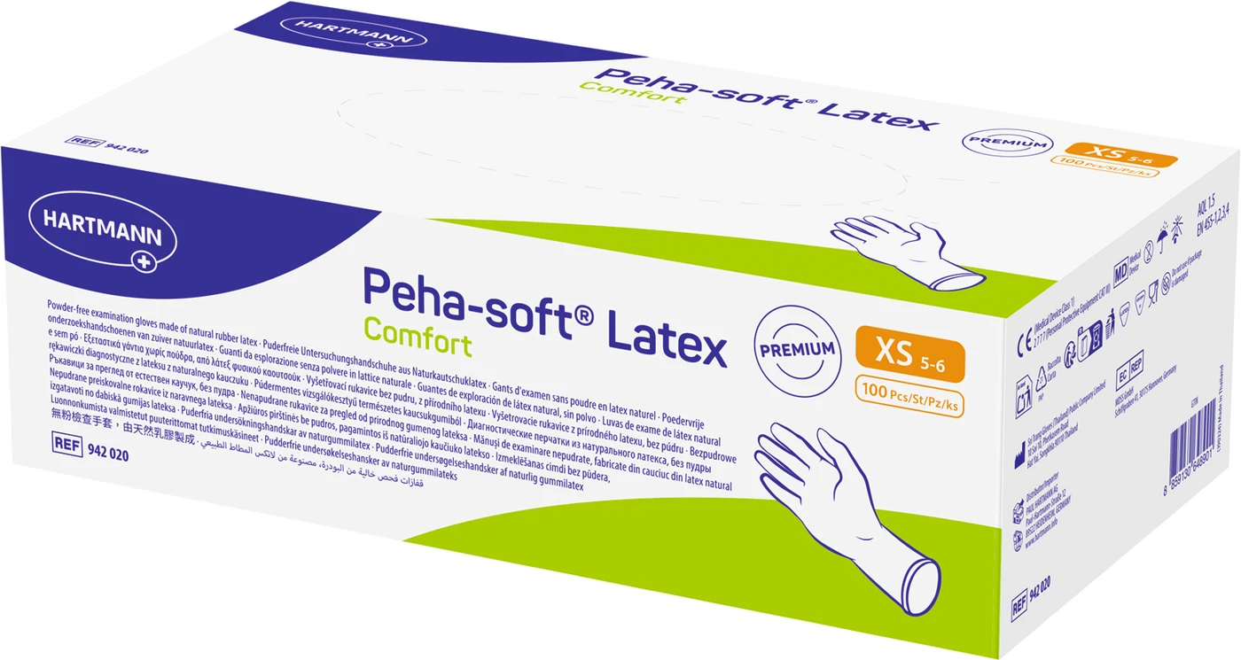 Peha-soft® Latex Comfort Packung 100 Stück puderfrei, XS Peha-soft® Latex Comfort Packung 100 Stück puderfrei, XS