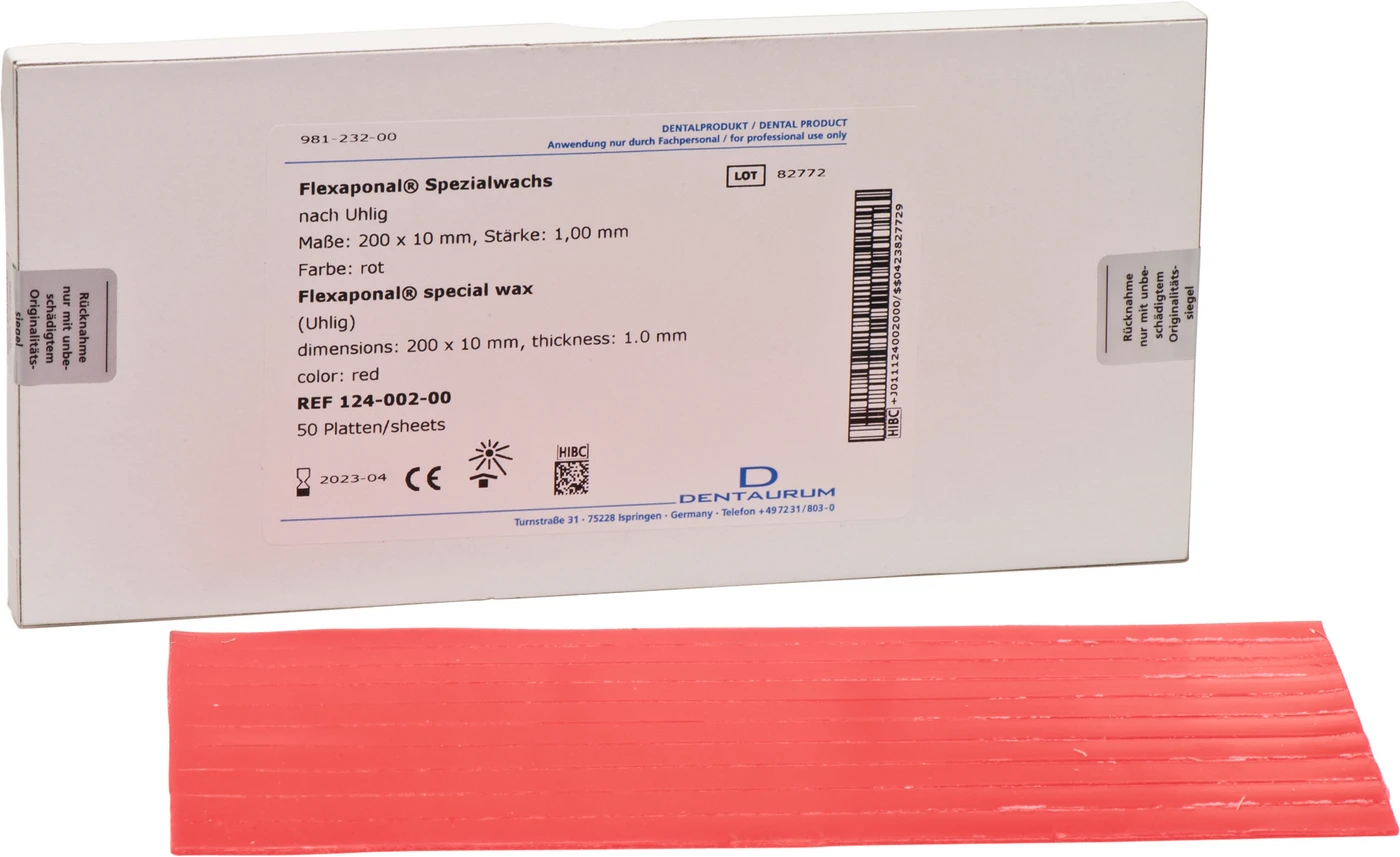 Flexaponal® Wachs nach Uhlig Packung 50 Stück rot, 200 x 10 mm, Stärke 1 mm