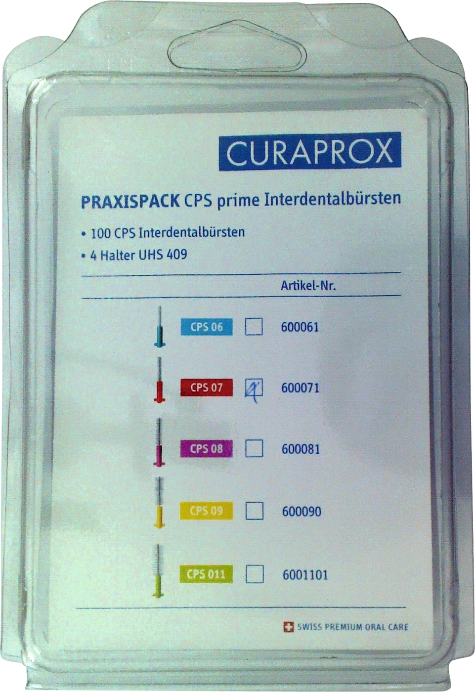 CURAPROX CPS prime handy Praxisbox 100 Stück 07 rot, Ø 2,5 mm, 4 Halter UHS 409 