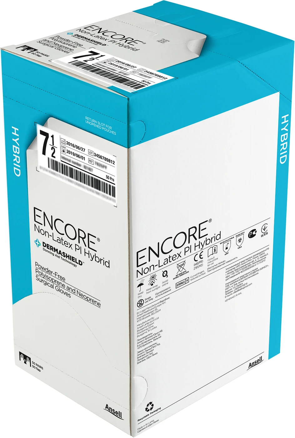 ENCORE® Non-Latex PI Hybrid Packung 50 Paar Handschuhe natur, puderfrei, steril, Größe 5,5