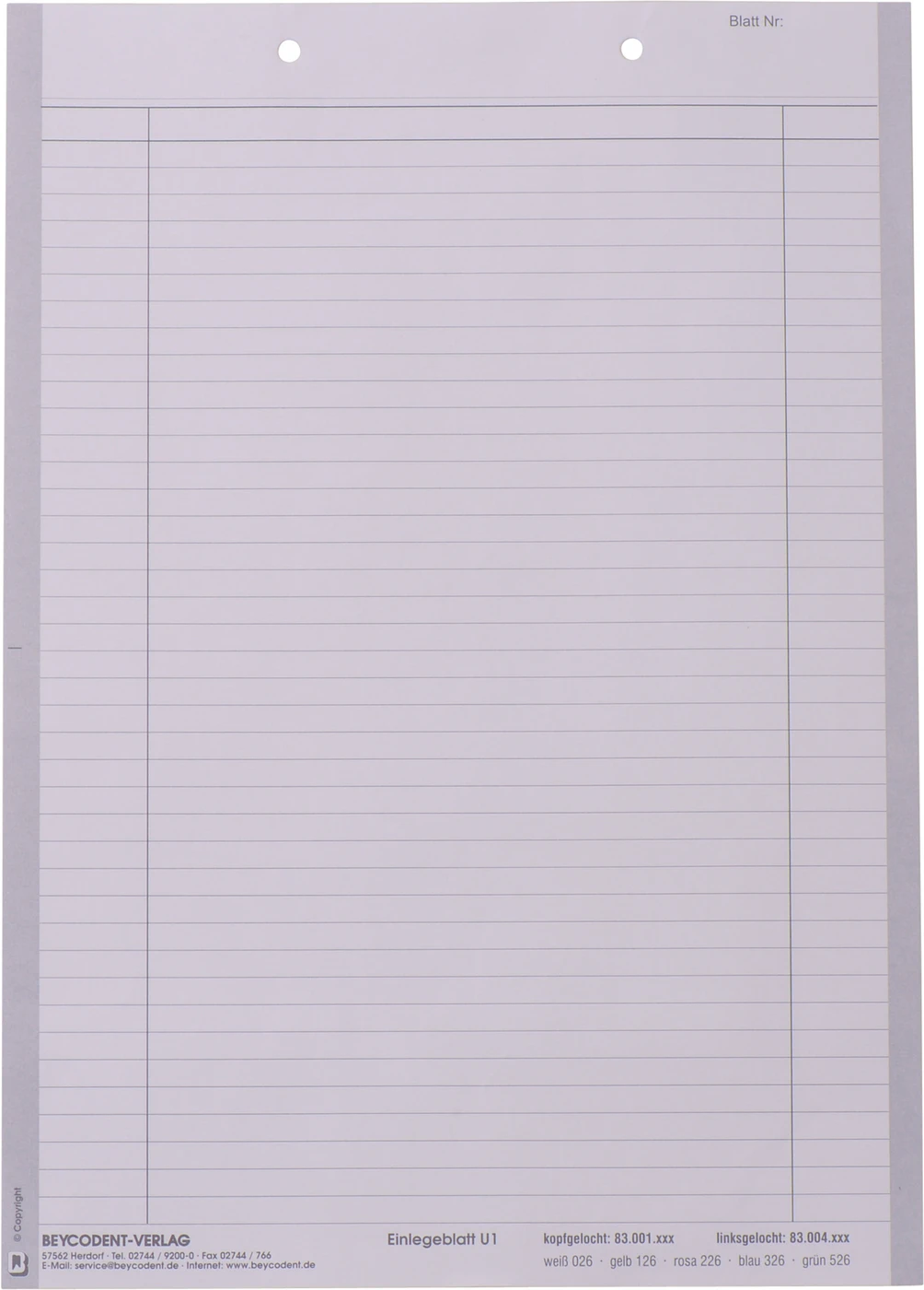 Einlegeblatt U1 Packung 1000 Stück Einlegeblatt U1 Packung 1000 Stück
