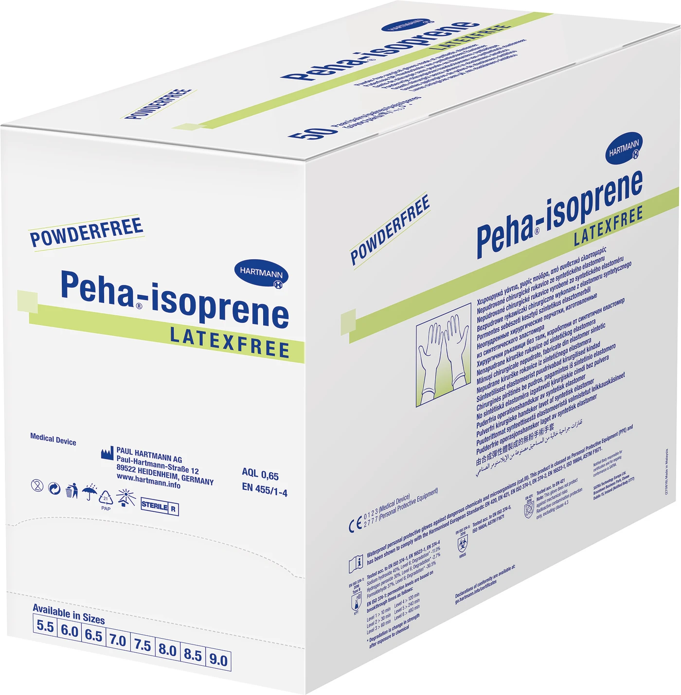 Peha®-isoprene latexfree Packung 50 Paar puderfrei, weiß, Größe 6,5