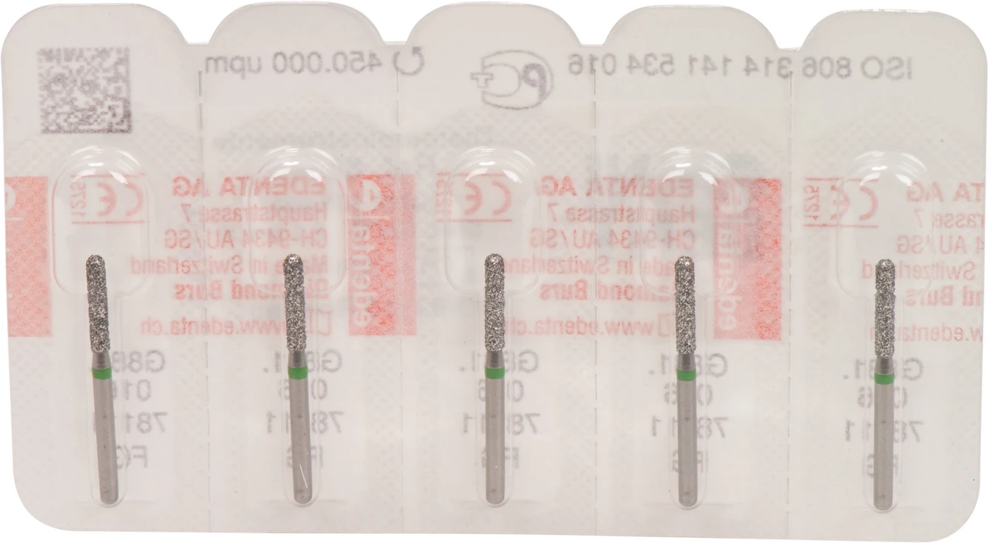 Omni Diamanten 881 Packung 5 Stück grün grob, FG, Figur 141 Zylinder rund, 8 mm, ISO 016