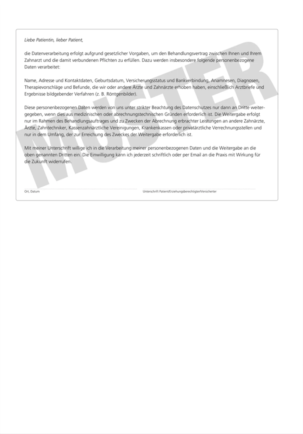 Anmeldeformulare Anamnese Stück 100 Blatt A4, mit Recall-Einverständnis