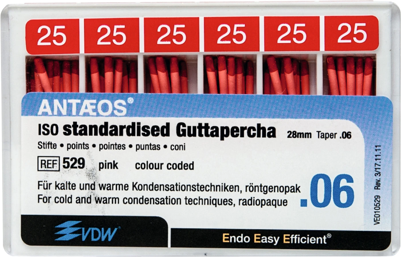 Guttaperchastifte Packung 60 Stück rosa, Taper.06 ISO 025