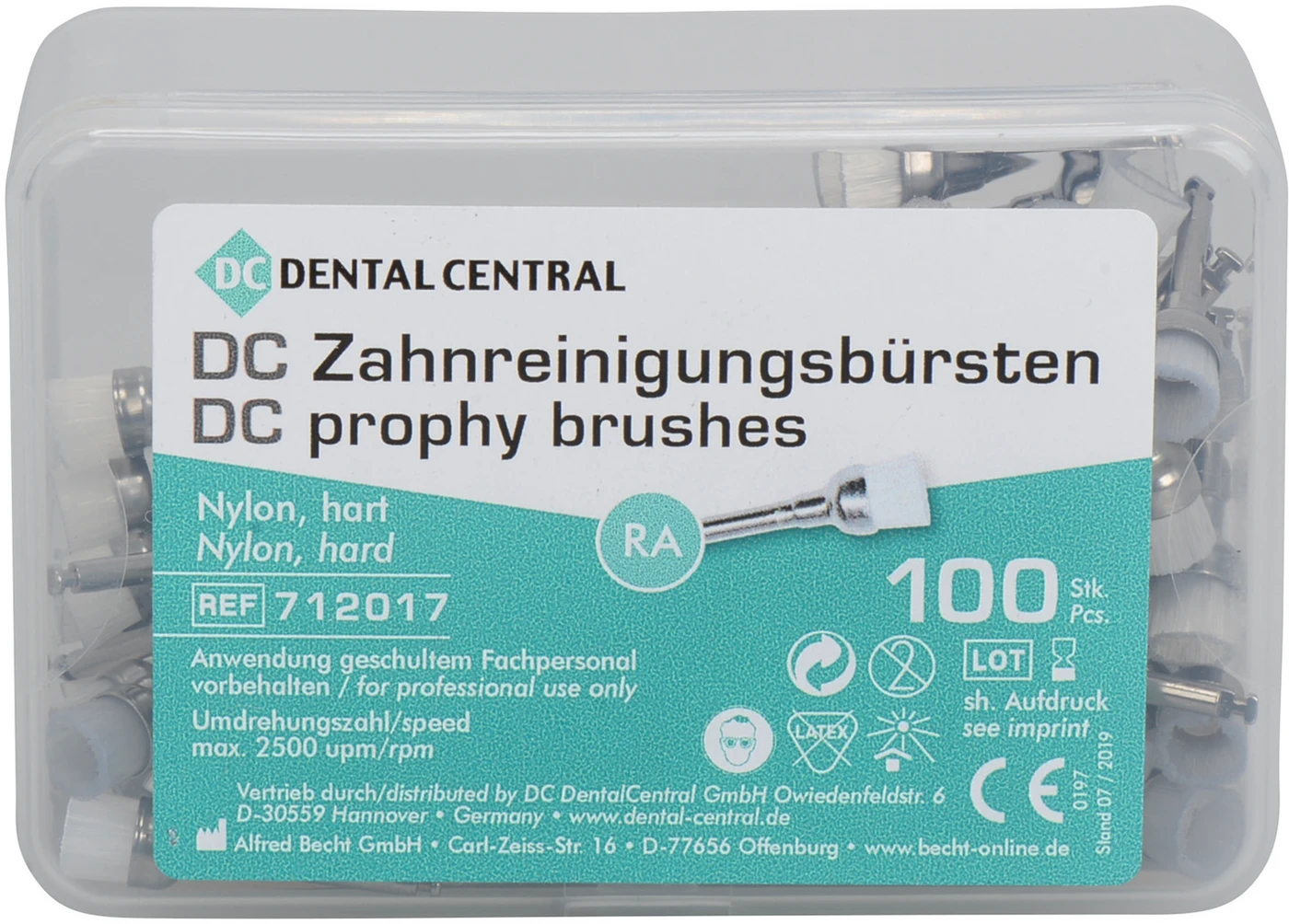 DC Zahnreinigungsbürsten Packung 100 Stück Nylon, hart