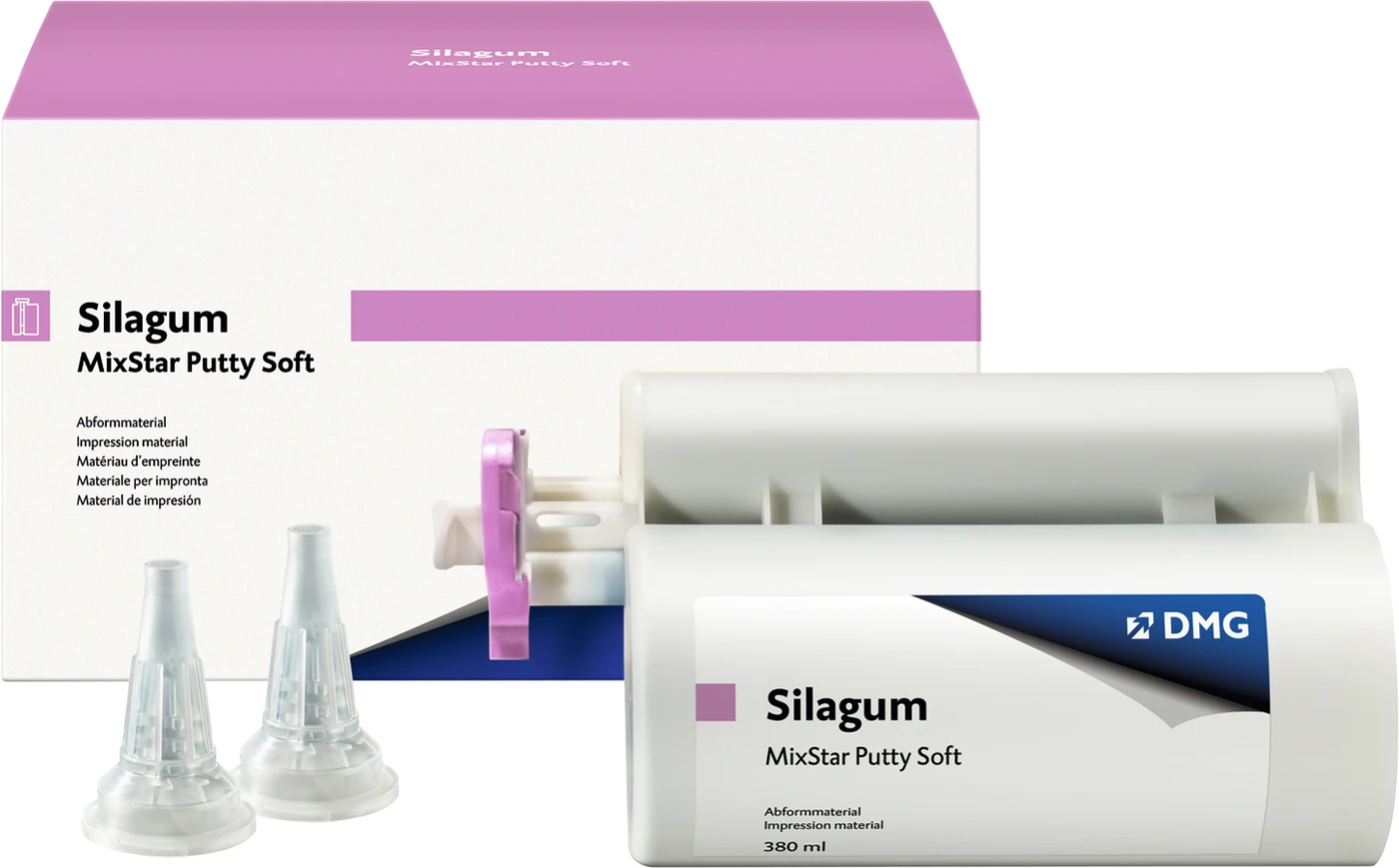 Silagum Putty Packung 380 ml Doppelkartusche Soft, 10 MixStar-Tips