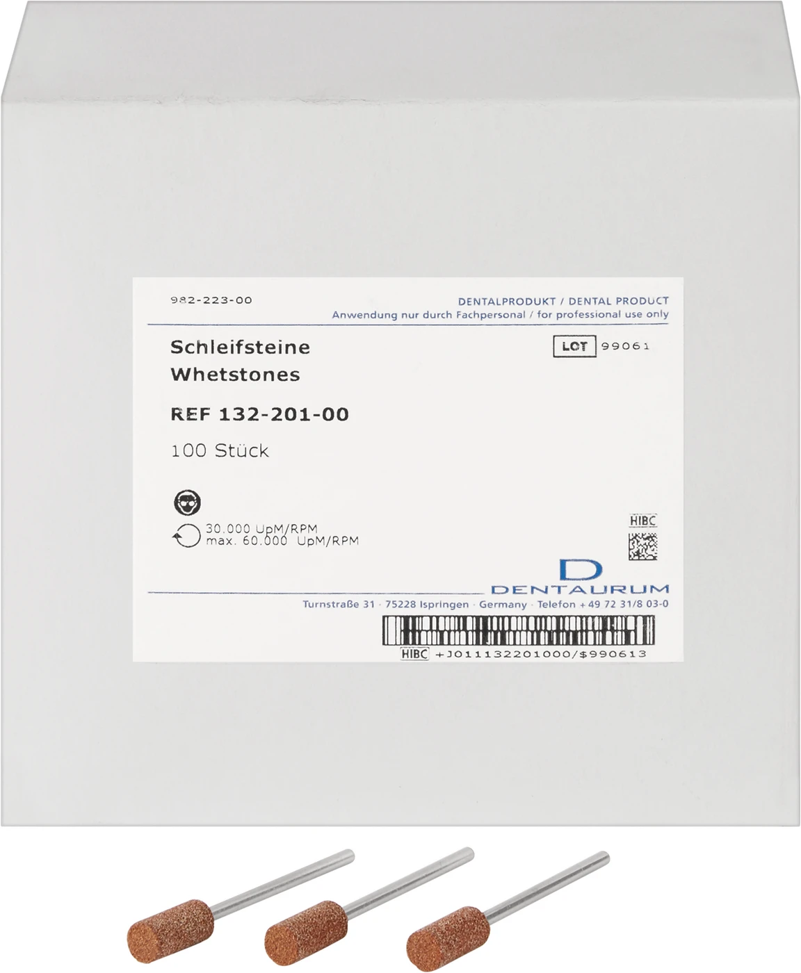 Schleifsteine Packung 100 Stück HP, braun grob, weich, Figur 107 zylindrisch, ISO 065