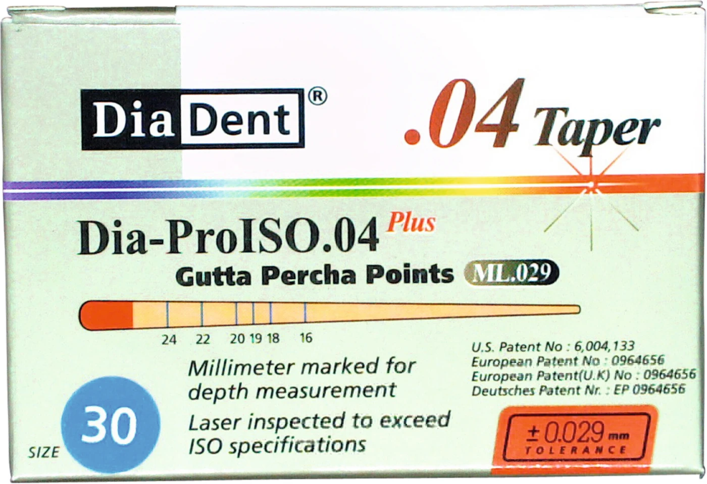 DiaDent® Dia-Pro Guttaperchaspitzen Packung 60 Stück Taper.04, ISO 030