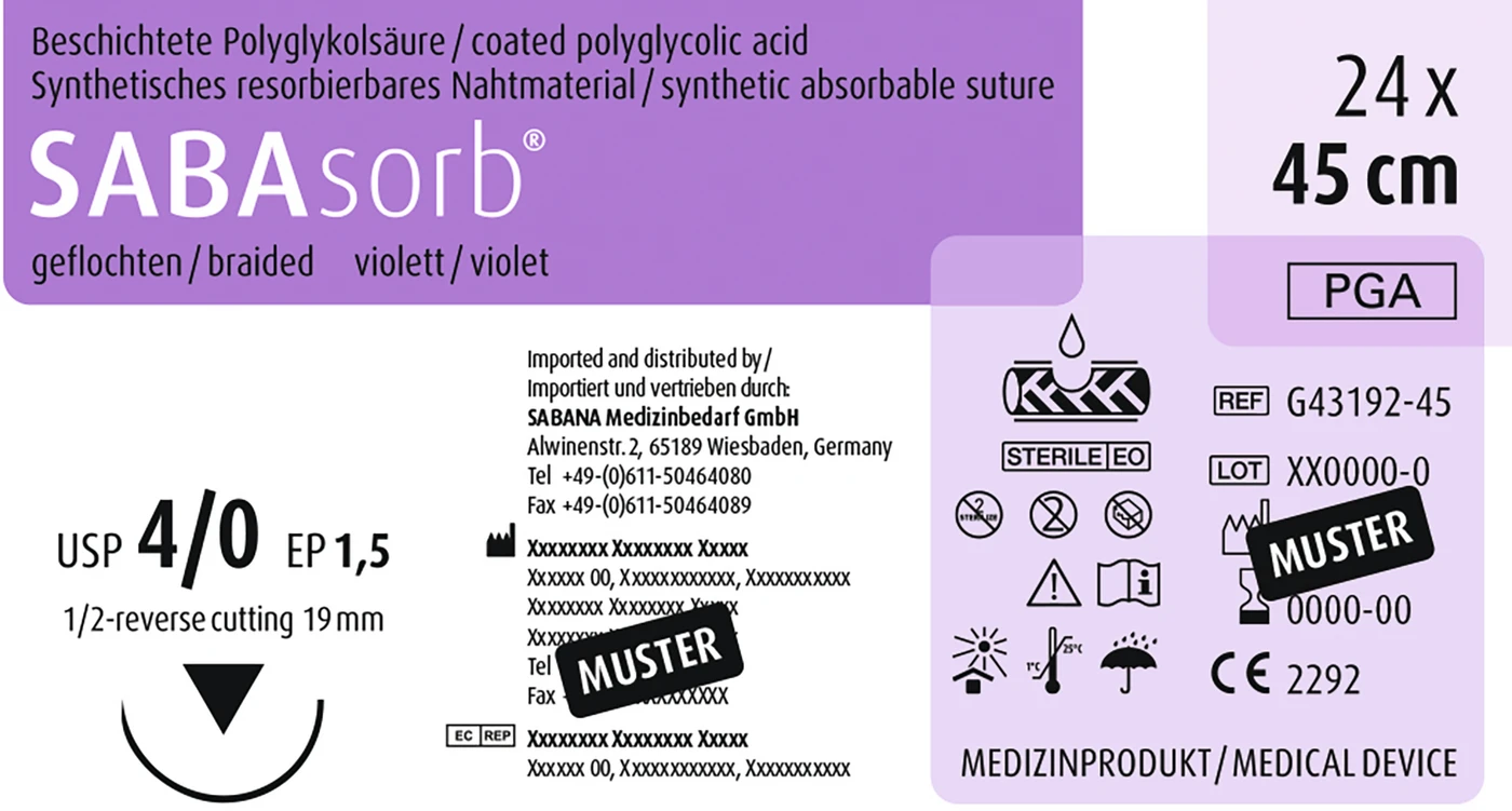 SABAsorb® Packung 24 Stück violett, 45 cm, HS-19, USP 4/0, Stärke 1,5