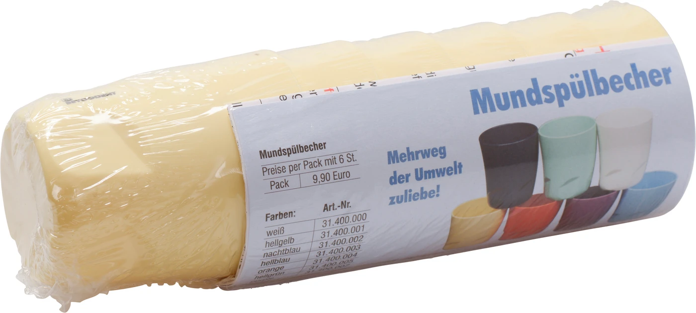 Mehrweg Mundspülbecher Packung 6 Stück hellgelb