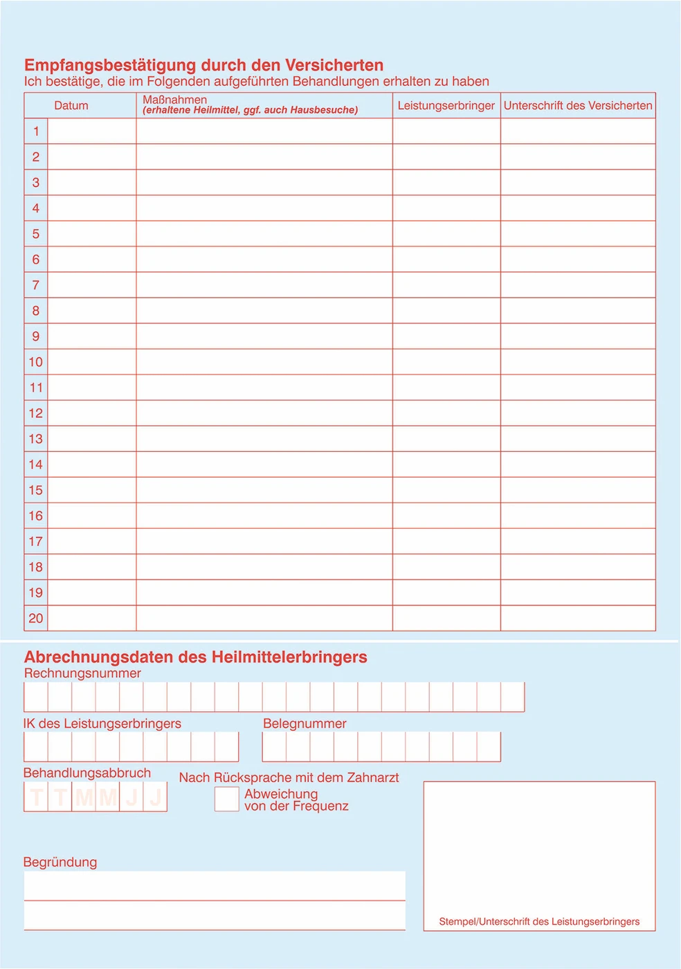 Zahnärztliche Heilmittelverordnung Packung 100 Stück