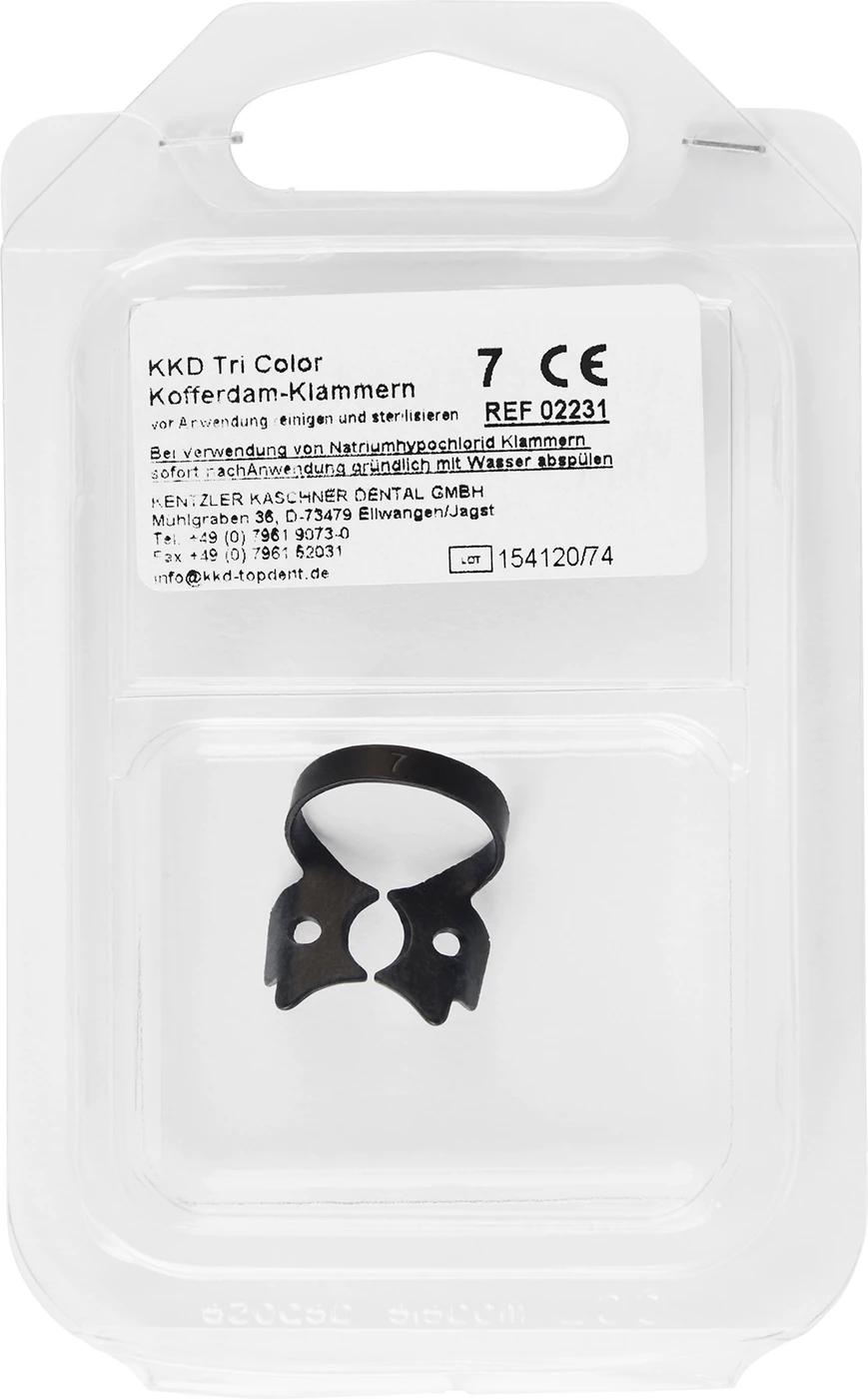KKD® Kofferdam Klammern triColor Antireflect Stück schwarz matt, Nr. 7, für UK Molaren