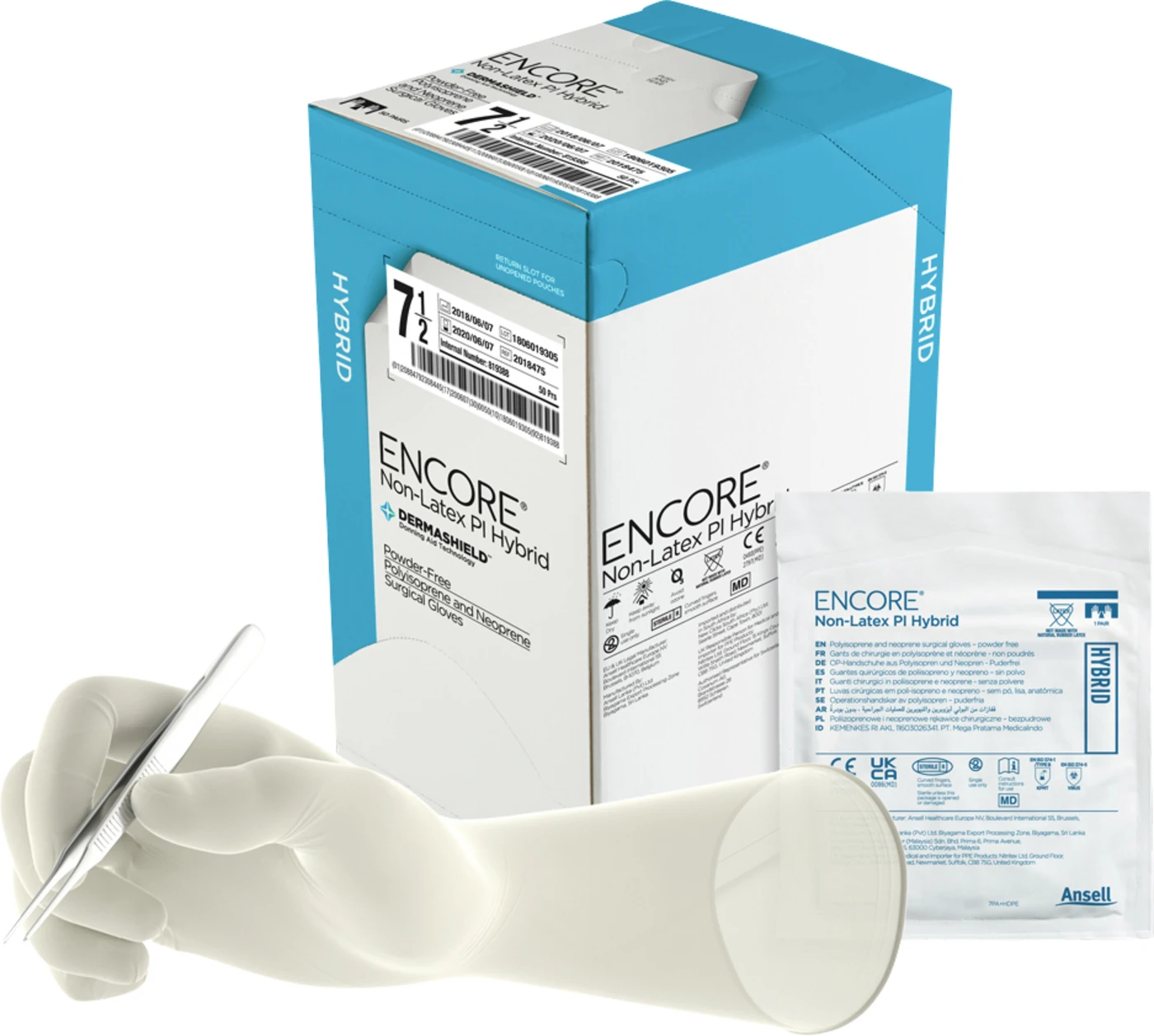 ENCORE® Non-Latex PI Hybrid Packung 50 Paar Handschuhe natur, puderfrei, steril, Größe 5,5