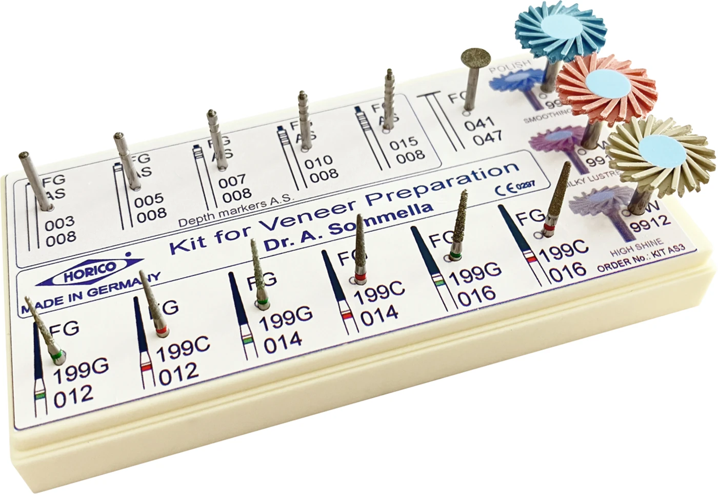 AS3 Veneer-Präparation Kit 5 Tiefenmarkierer, 7 Schleifer, 3 Polierer
