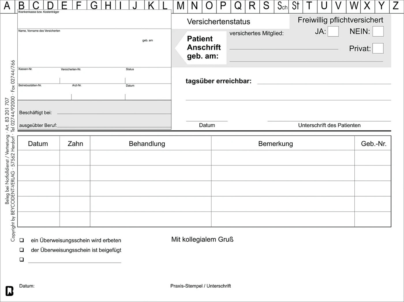 Notdienstbeleg Packung 100 Stück