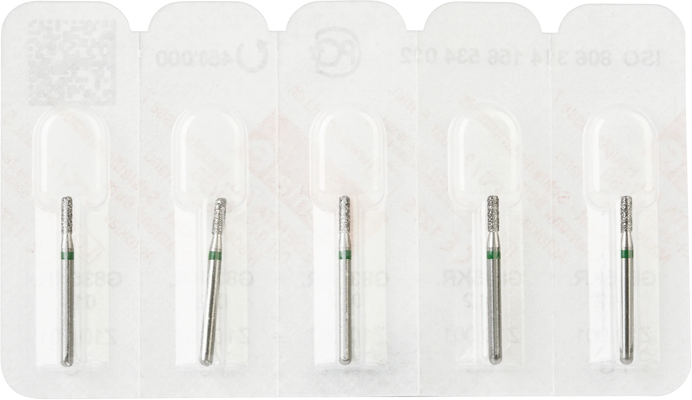 Diamanten 835KR Packung 5 Stück grün grob, FG, Figur 156 Zylinder Kante rund, 4 mm, ISO 012