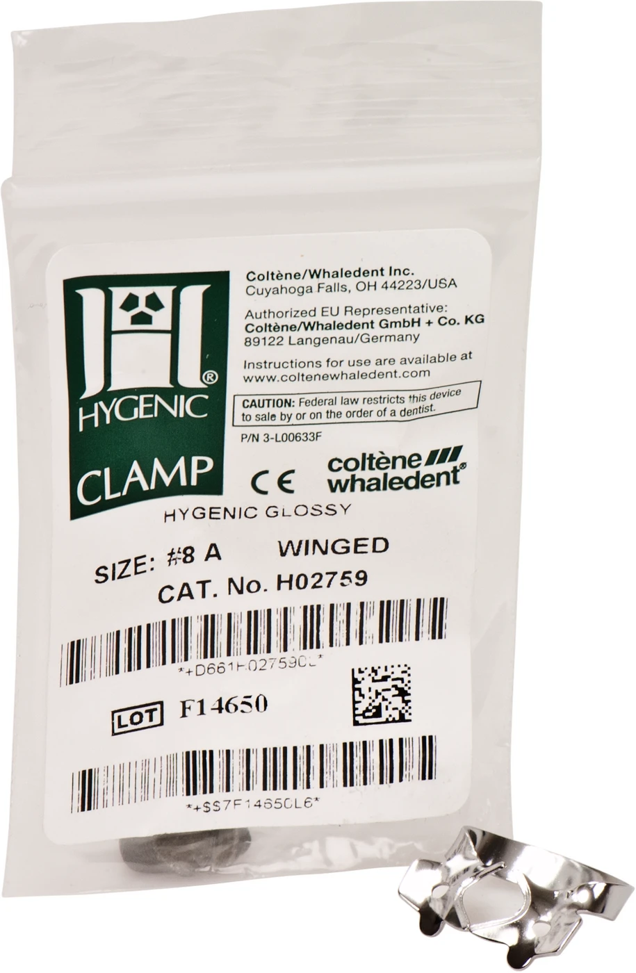 HYGENIC® Dental Dam Klammern Stück Flügelklammer Abwärtsfallender Kieferkamm, für kleine, teilweise durchbrochene Molaren, 8A