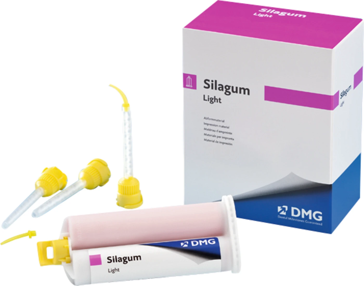Silagum Light Packung 2 x 50 ml Doppelkartusche, 12 Automix-Tips, 12 Intraoral-Tips Silagum Light Packung 2 x 50 ml Doppelkartusche, 12 Automix-Tips, 12 Intraoral-Tips