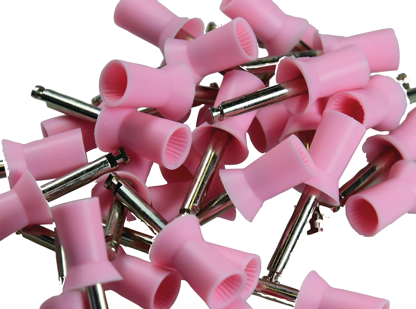 Farbige Prophy Cups Packung 30 Stück pink lamellenförmig, weiches Gummi, Latch-Type