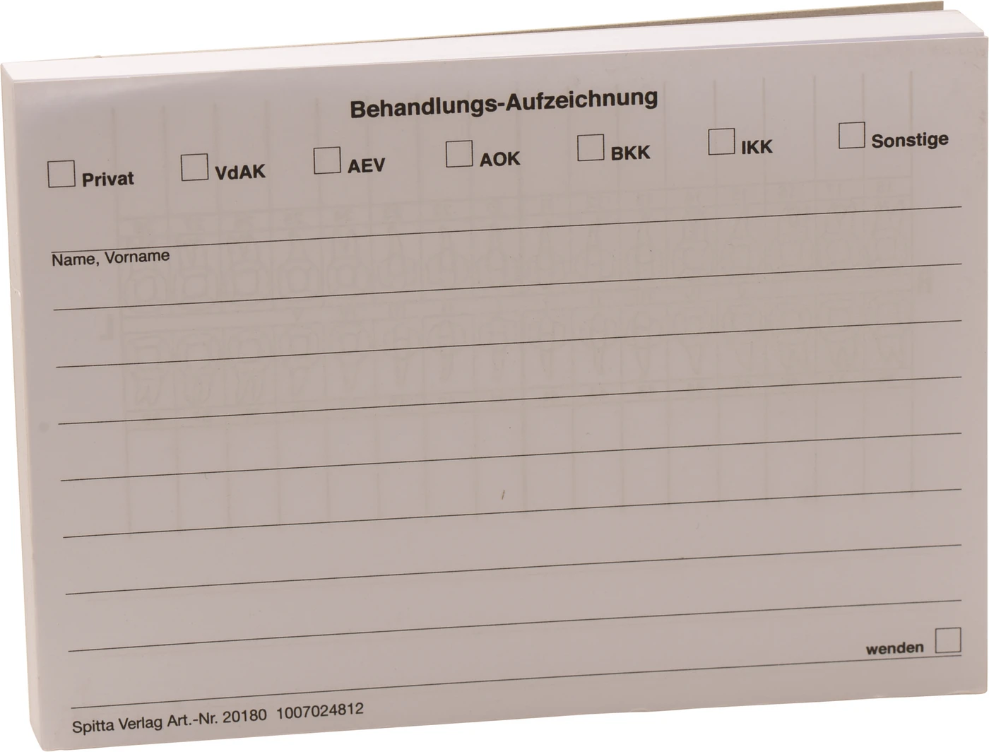 Behandlungsaufzeichnung Stück 100 Blatt
