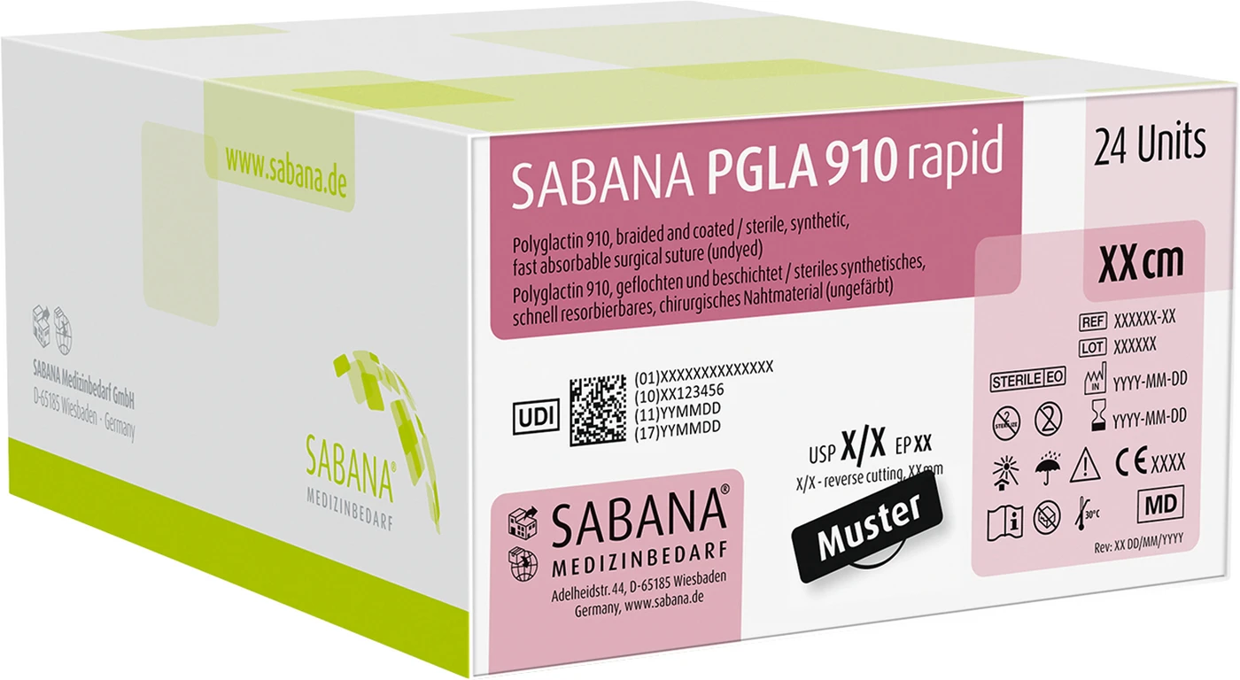 SABANA PGLA 910 rapid Packung 24 Stück, ungefärbt, 45 cm, 1/2-Kreis, aussenschneidend, 19 mm, USP 3/0 SABANA PGLA 910 rapid Packung 24 Stück, ungefärbt, 45 cm, 1/2-Kreis, aussenschneidend, 19 mm, USP 3/0