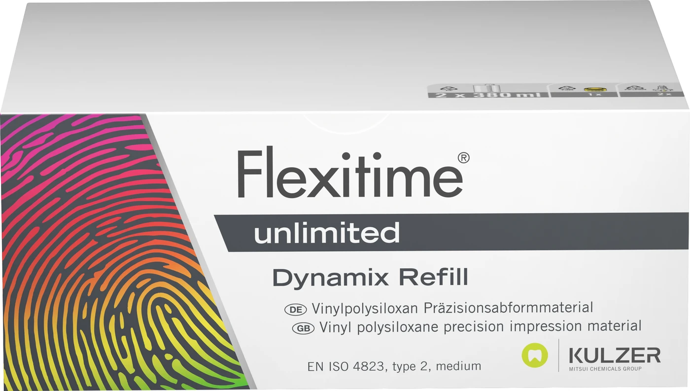 Flexitime® unlimited Refillpackung Dynamix 2 x 380 ml Kartusche, 2 Mixing Tips, 1 Fixationsring, 1 Gebrauchsinformation