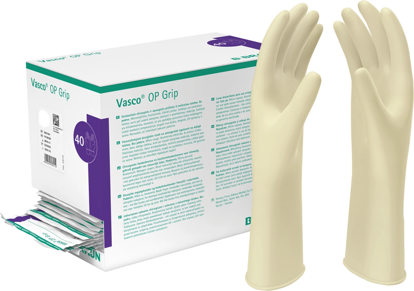 Vasco® OP Grip Packung 40 Paar puderfrei, naturweiß, Größe 6,5