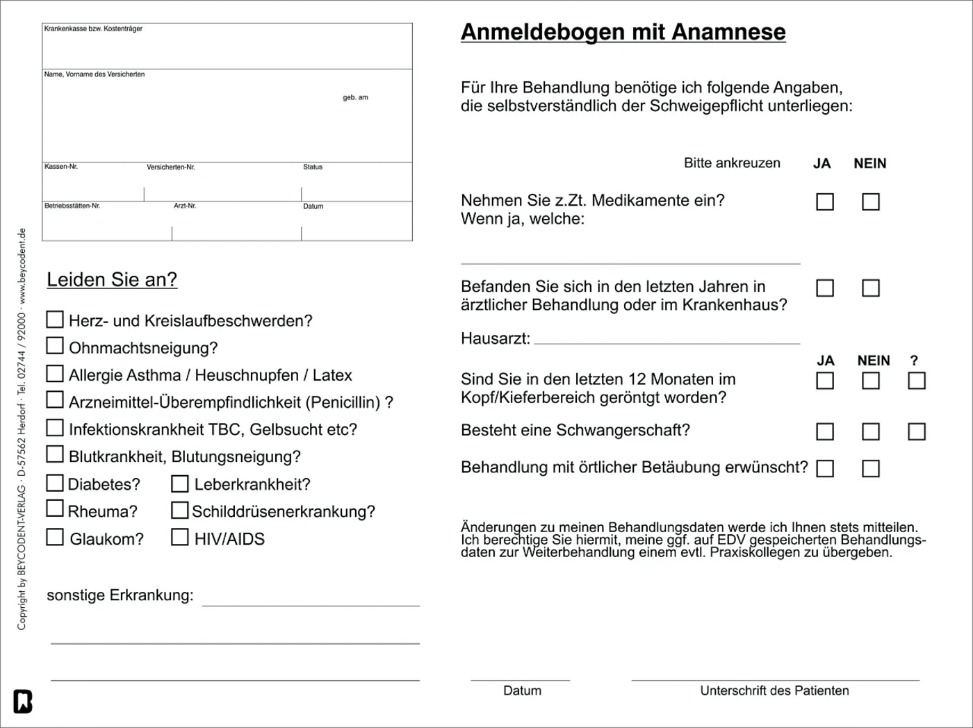 Notdienstbeleg Packung 100 Stück