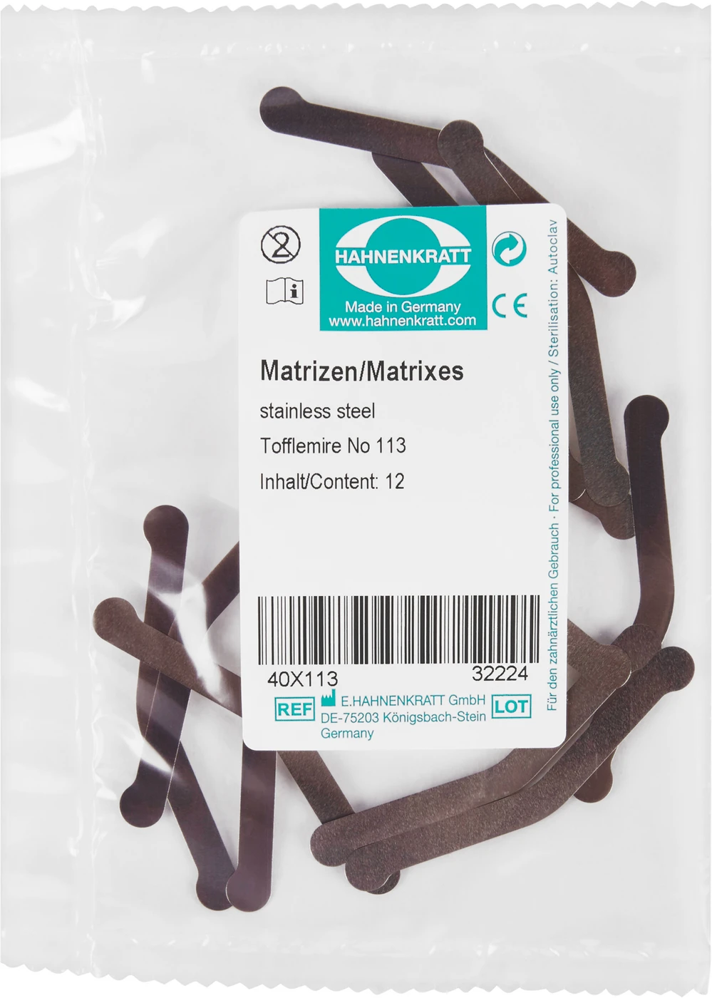 Matrizen nach Tofflemire Packung 12 Stück Stärke 0,04 mm Nr. 113