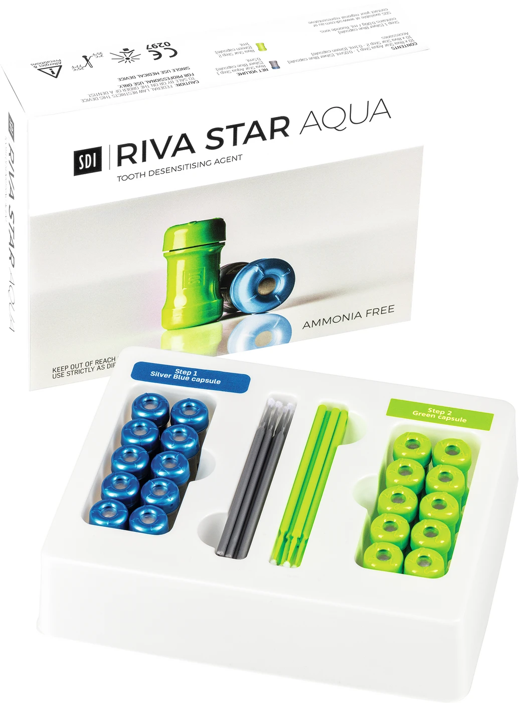 RIVA STAR AQUA Kit 20 Kapseln (Step 1/blau, Step 2/grün), Zubehör