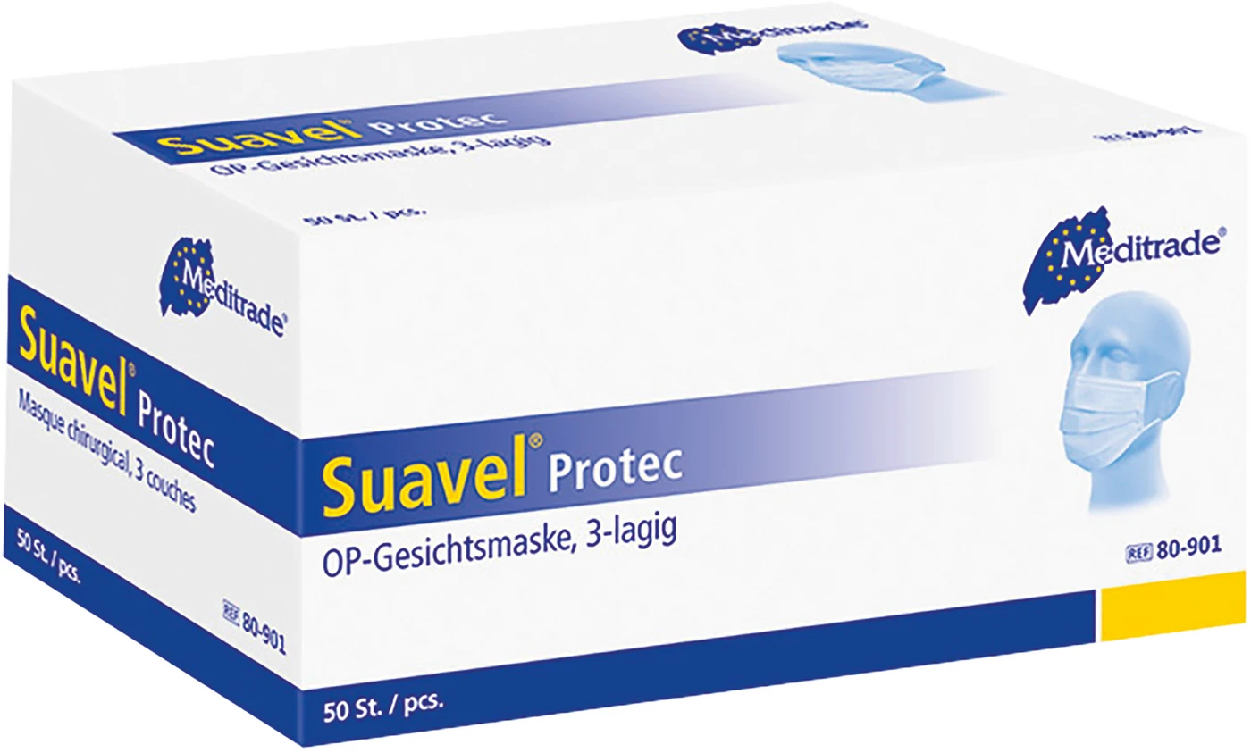 Suavel® Protec OP-Gesichtsmaske Packung 50 Stück blau, mit elastischer Ohrenschlaufe