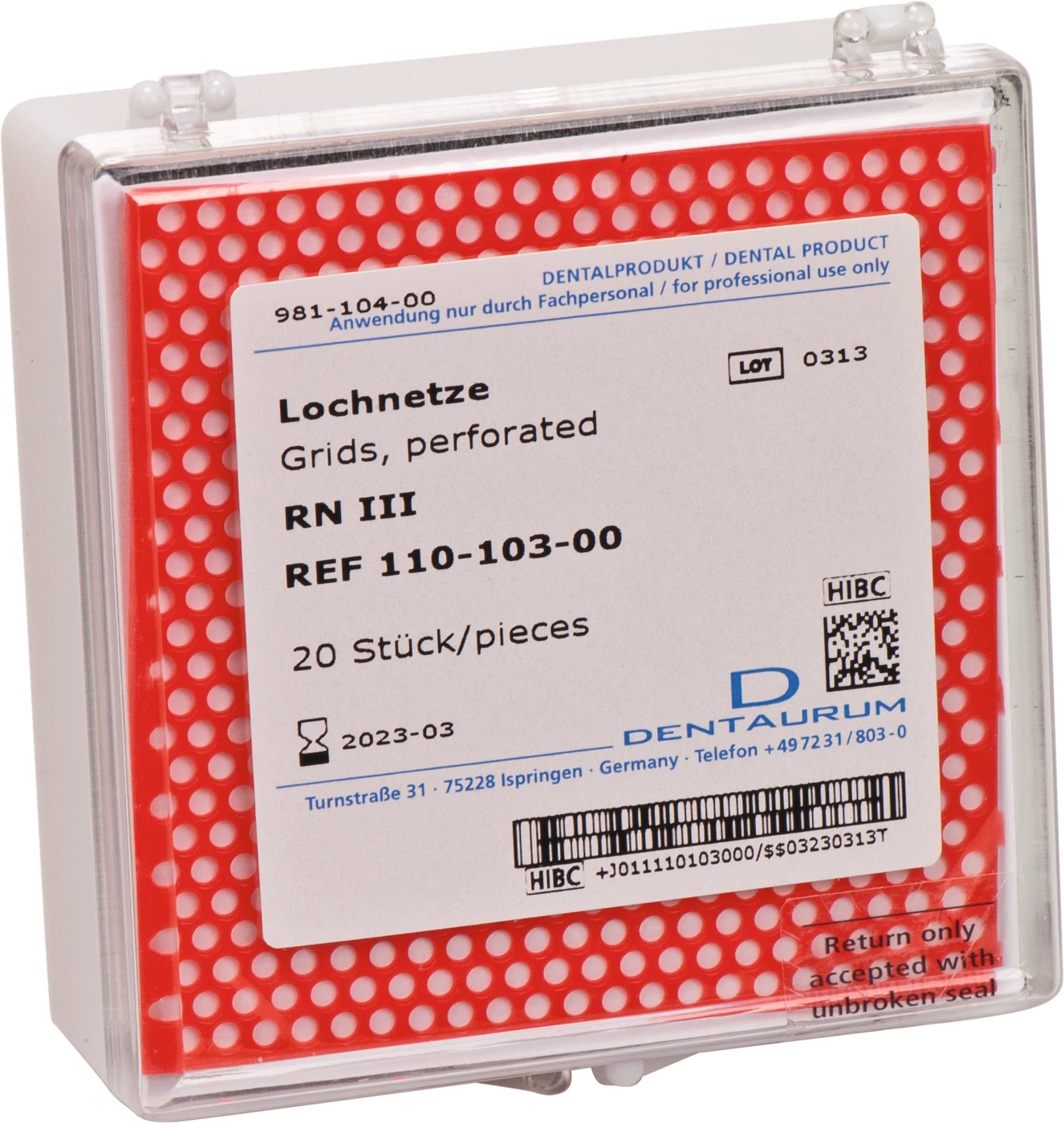 Lochnetze Packung 20 Stück RN III, rot, Standard