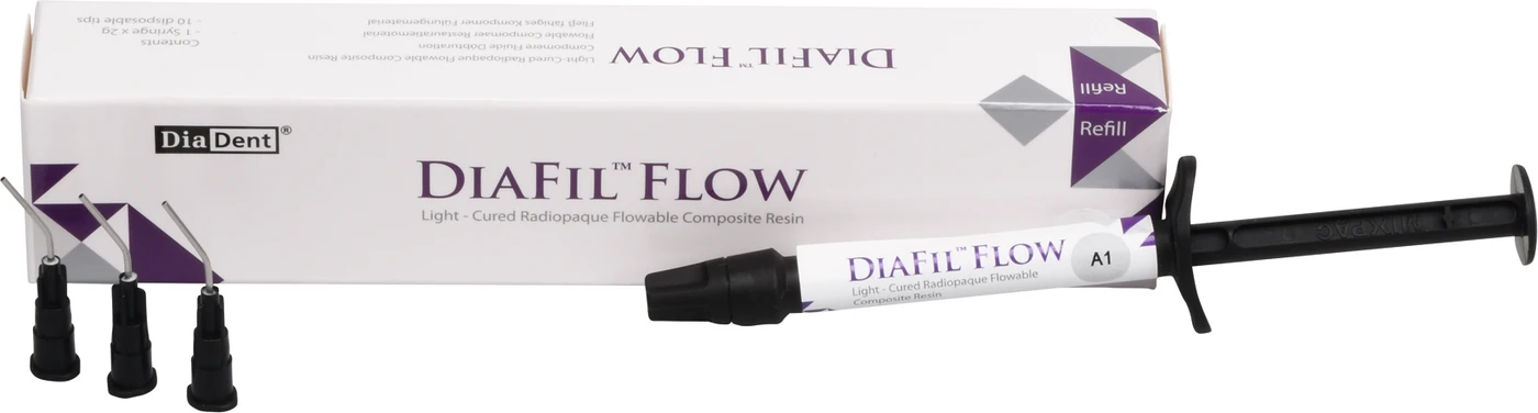 DIAFIL™ FLOW Hybrid Packung 2 g Spritze A1, 10 Einmalnadeltips DIAFIL™ FLOW Hybrid Packung 2 g Spritze A1, 10 Einmalnadeltips