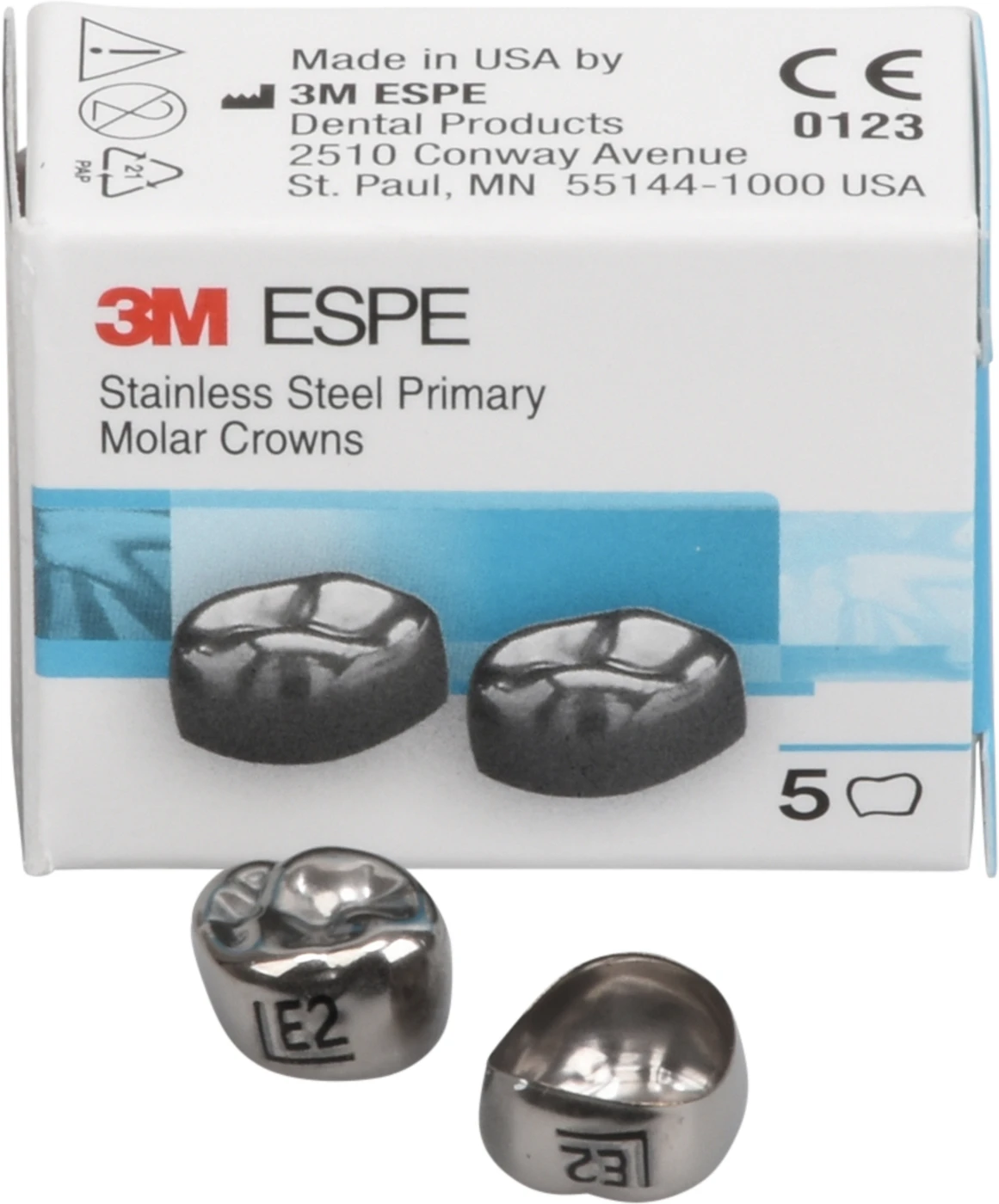 Edelstahlkronen Packung 5 Stück E-UL-2, für Milchmolaren