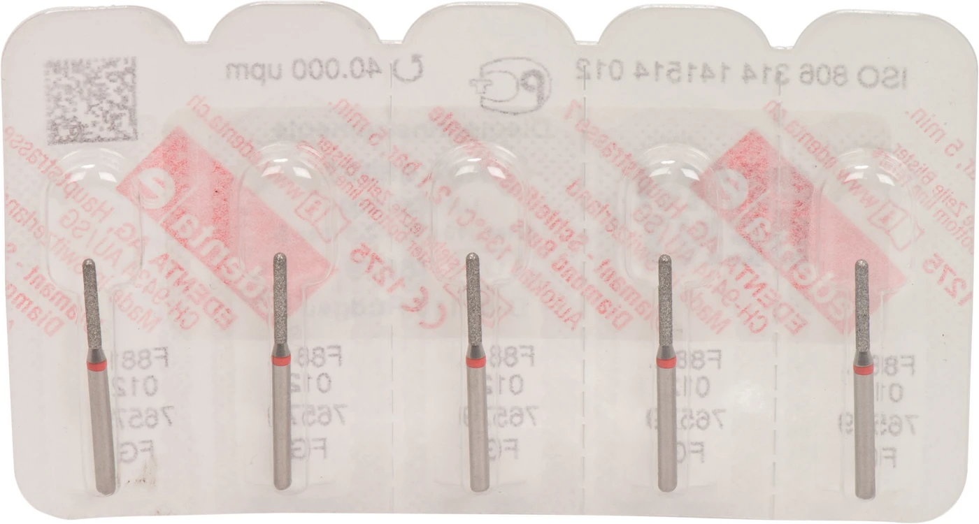 Omni Diamanten 881 Packung 5 Stück rot fein, FG, Figur 141 Zylinder rund, 8 mm, ISO 012